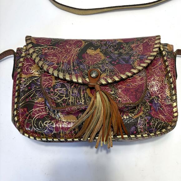 PATRICIA NASH Leather Metallic Tooled Lace Beaumont Flap Crossbody Bag in Multi - Picture 5 of 15